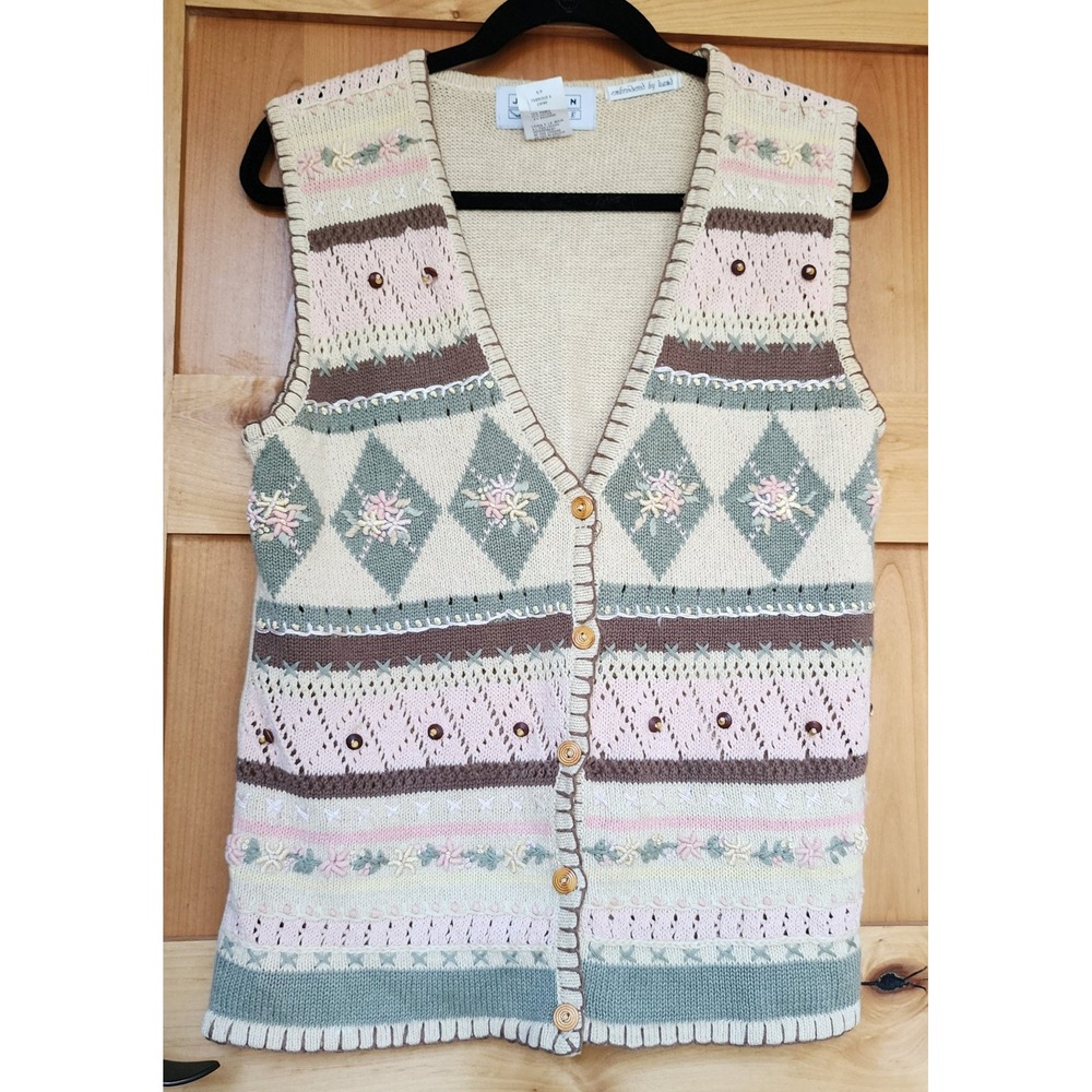 Vintage Jantzen SMALL Ramie Cotton Knit Fair Isle Embroidered Sweater Vest